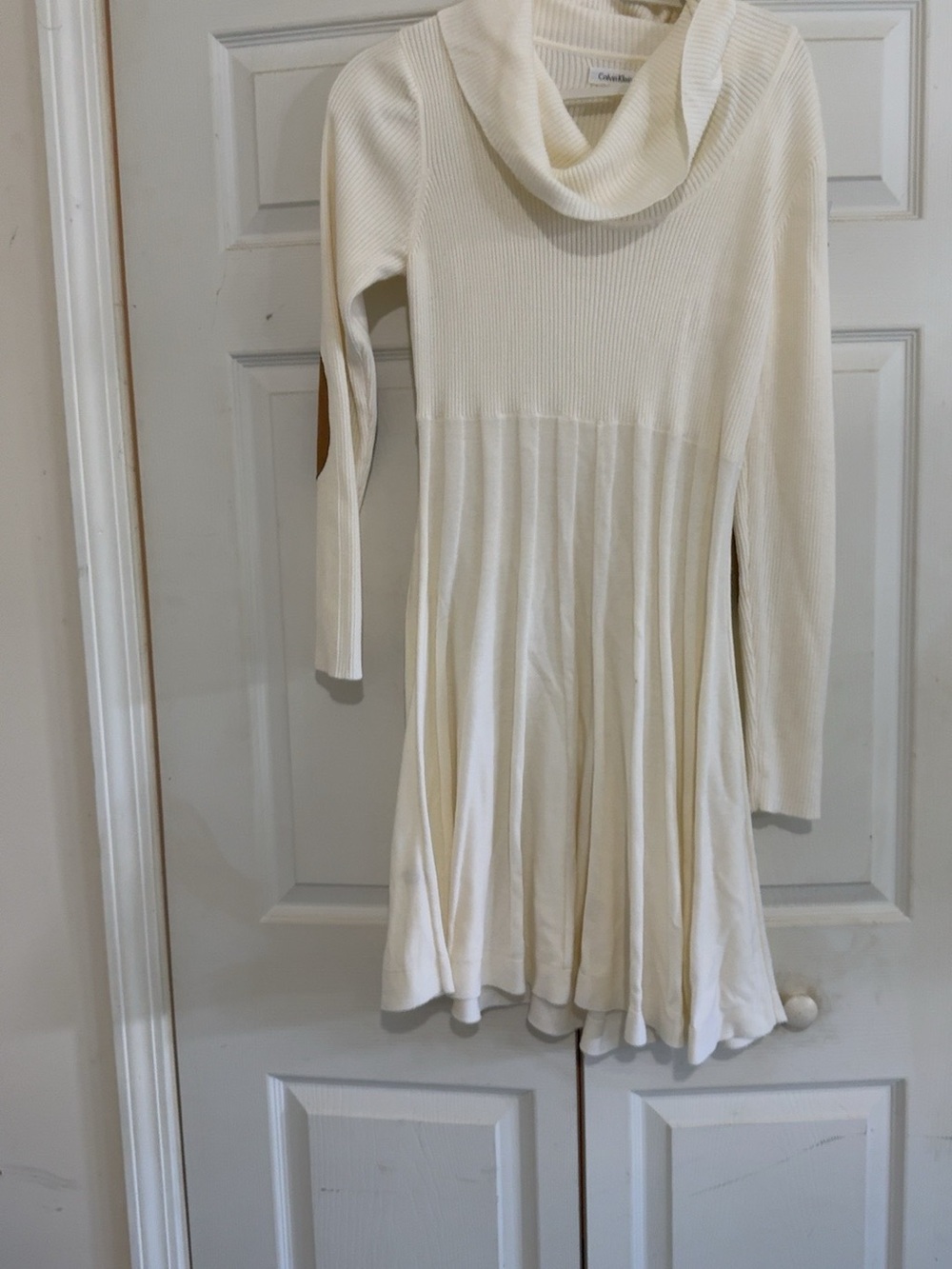 Calvin Klein Ivory Cowl Neck Knit Swing Sweater Dress